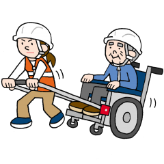 車椅子の人の避難（サポート器具）のイラスト