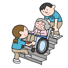 垂直避難する車椅子の高齢者のイラスト