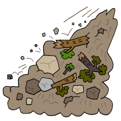 土石流（流木や岩）のイラスト