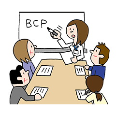 BCP（事業継続計画）を話し合う人のイラスト