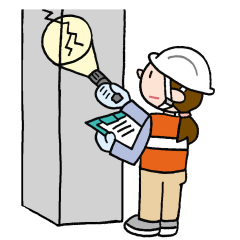 避難所開設の際に安全確認する人のイラスト