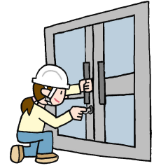 避難所のカギを開ける人のイラスト