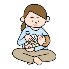 紙コップで赤ちゃんに授乳する女性のイラスト