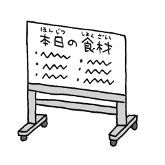 炊き出しの際に食材を表示した掲示板のイラスト