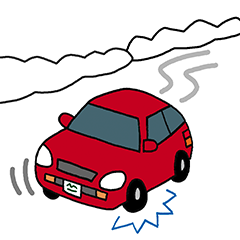 雪道でスリップする車のイラスト