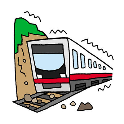地震（通勤中の電車）のイラスト